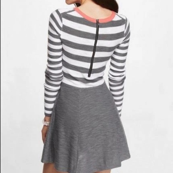 Express Striped Gray and White Color Block Skater Style Dress, Back Zip size S - Picture 1 of 12